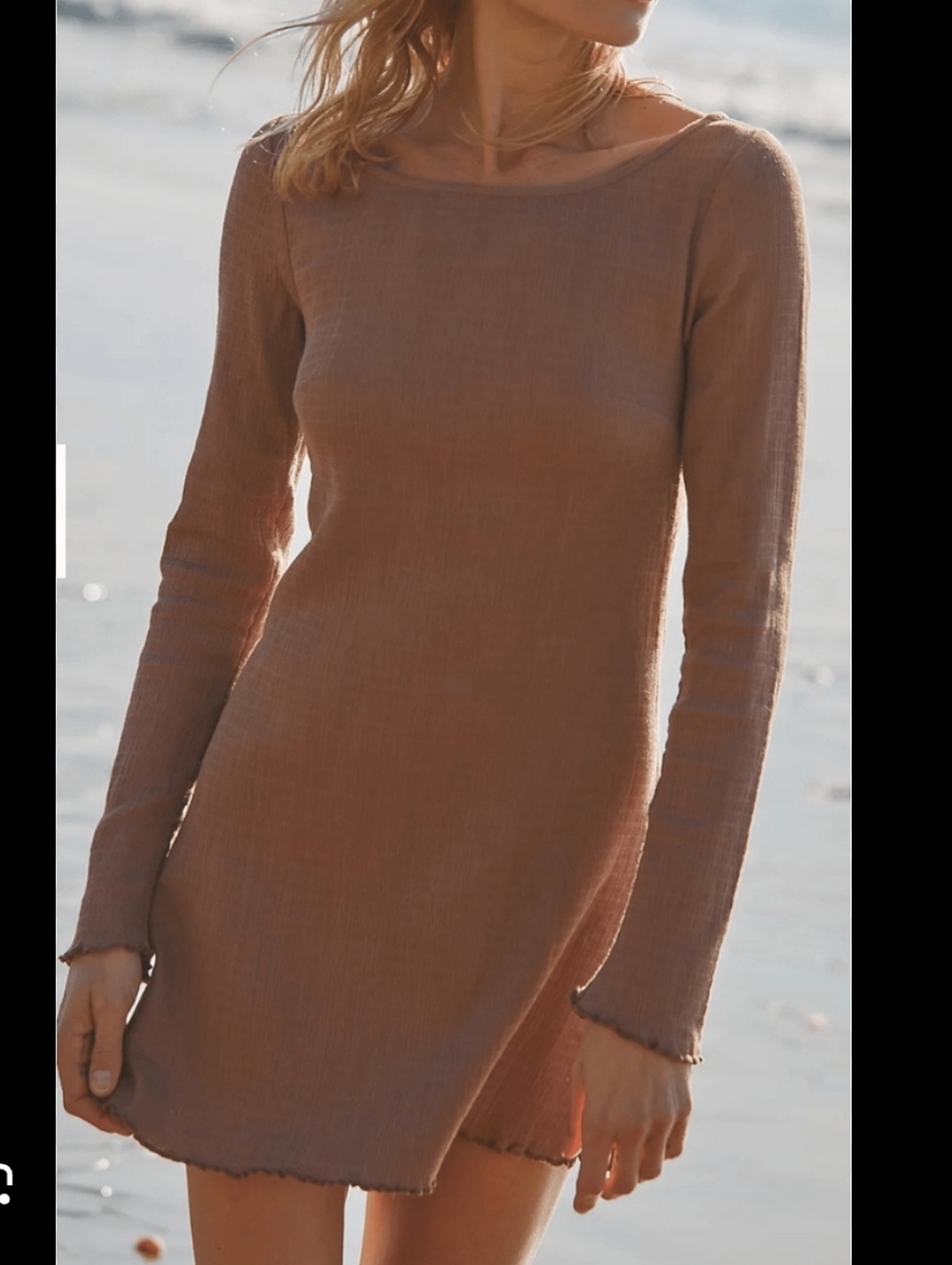 Long Sleeve Boatneck Knit Dress in Dusty Brown Size S